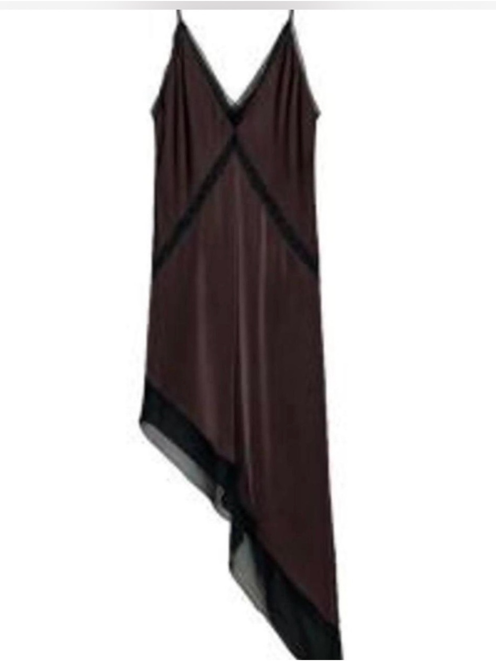 Zara Brown Asymmetrical Slip Dress with Black Trim